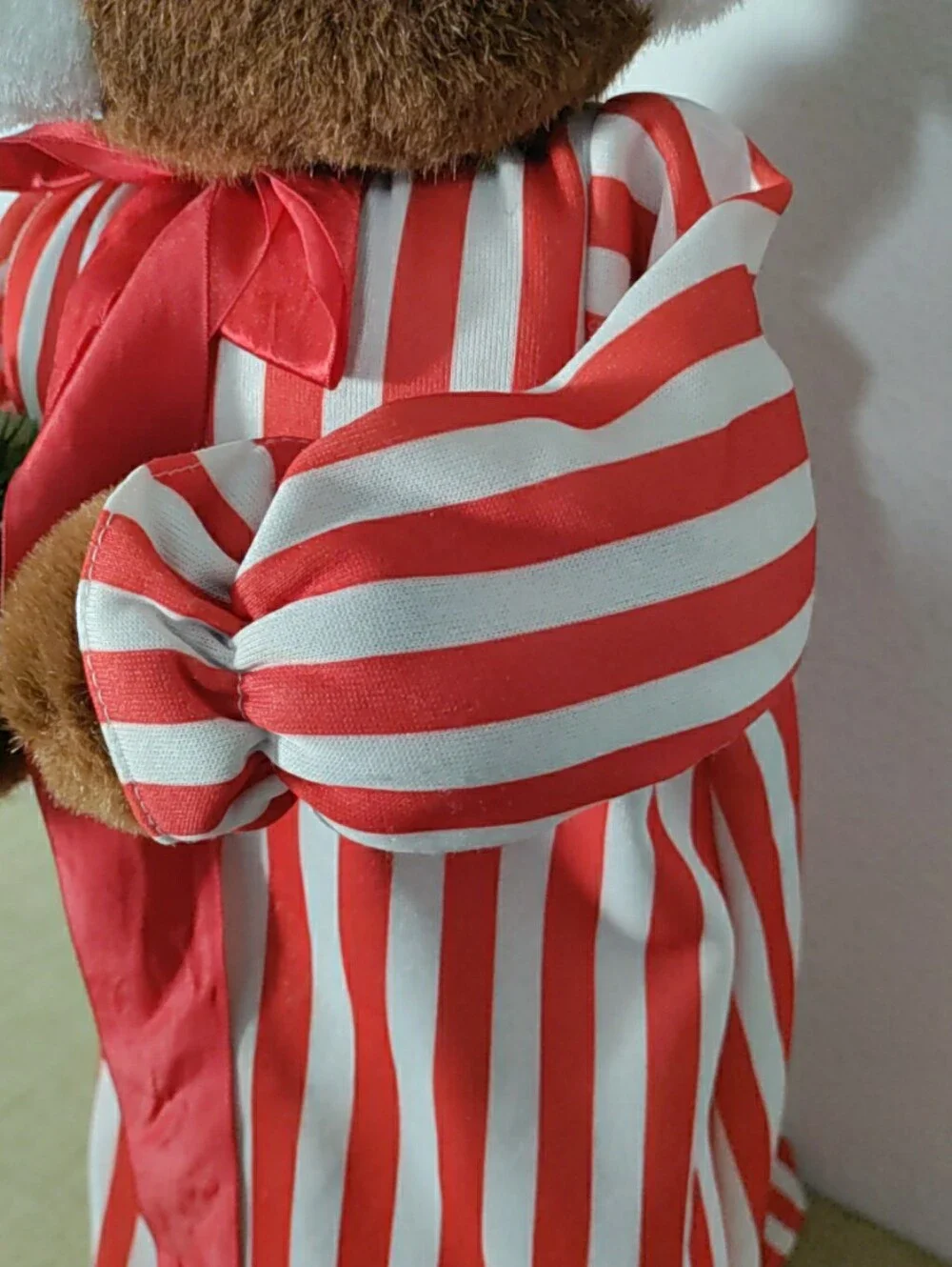 Vintage Telco Christmas Motionette Teddy Bear w/Candy Cane Striped Pajamas 24